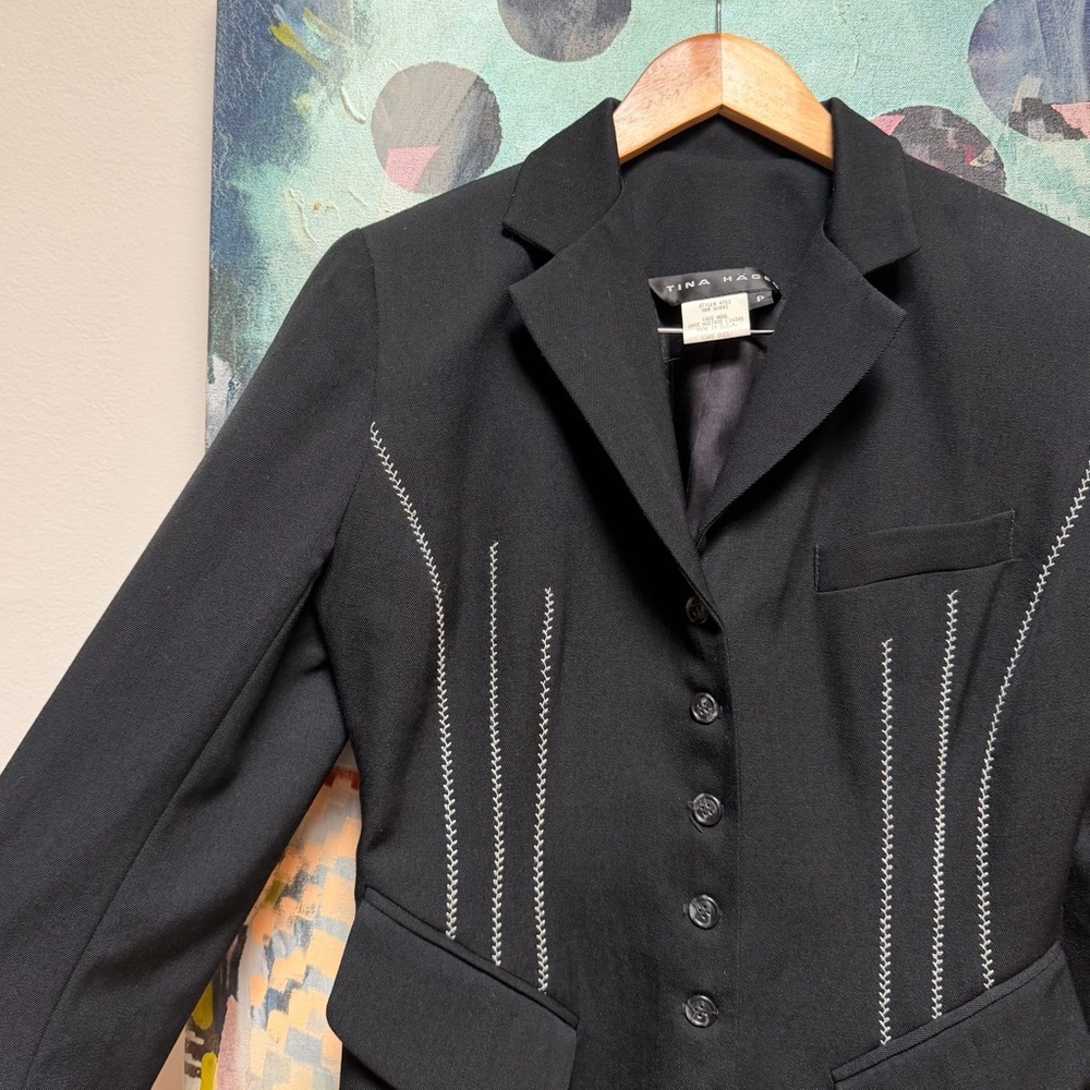 Vintage 90s Black & White Wool Embroidered Blazer sz Small - Picture 2 of 9